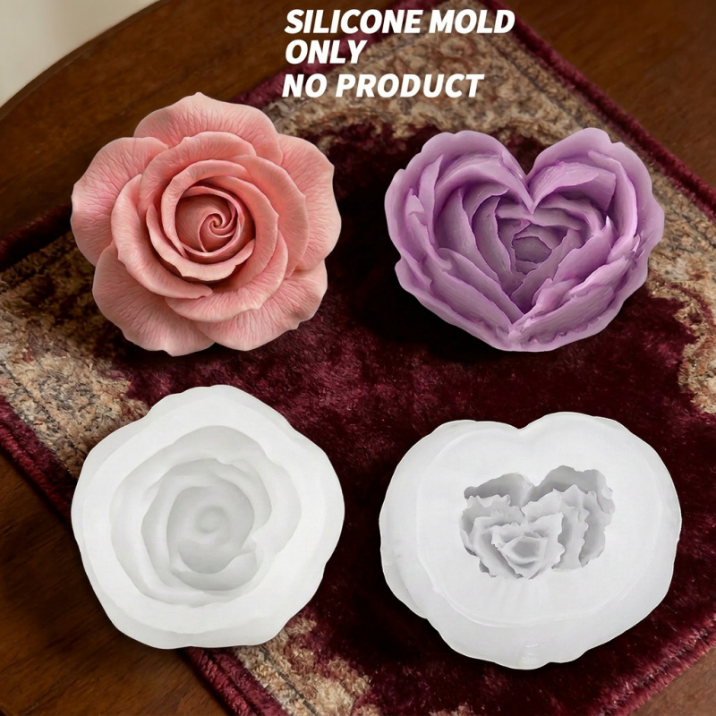 Soap Making Recipes - Two-piece silicone mold set ， Rose